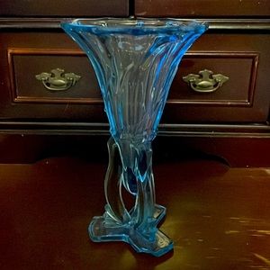 Czech Glass Blue Vase 1930’s Rocket Vase Bohemian Unique Art Deco Vintage